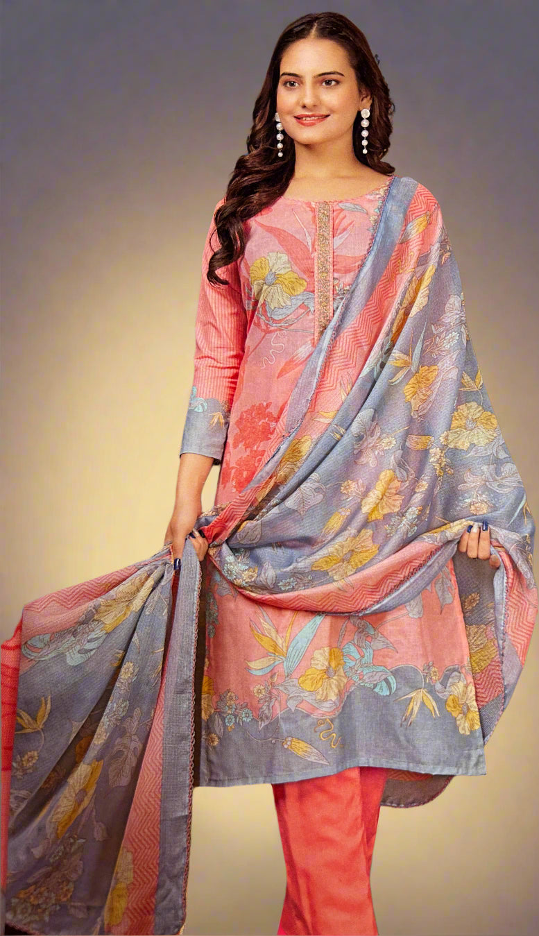 PINK COTTON SUIT WITH DIGITAL PRINT