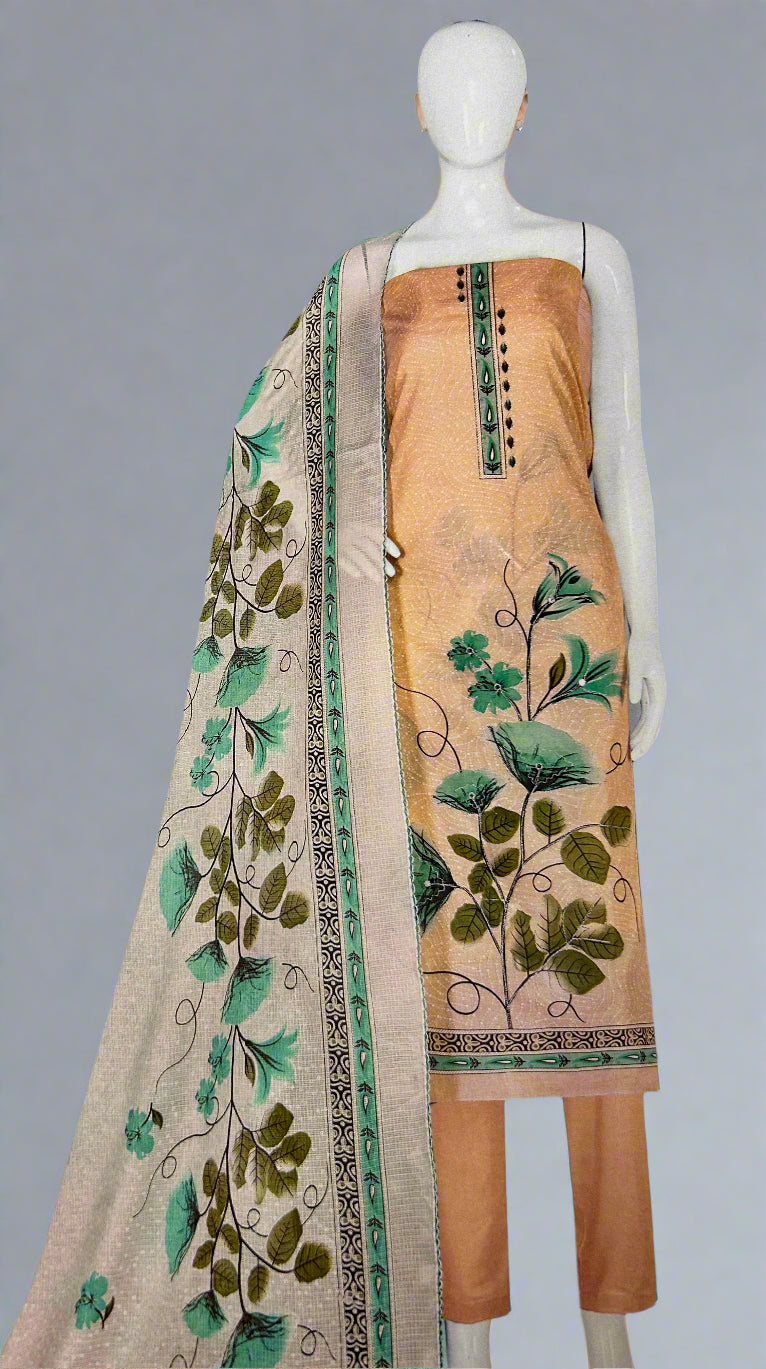 LIGHT ORANGE COTTON SUIT WITH MIRROR WORK