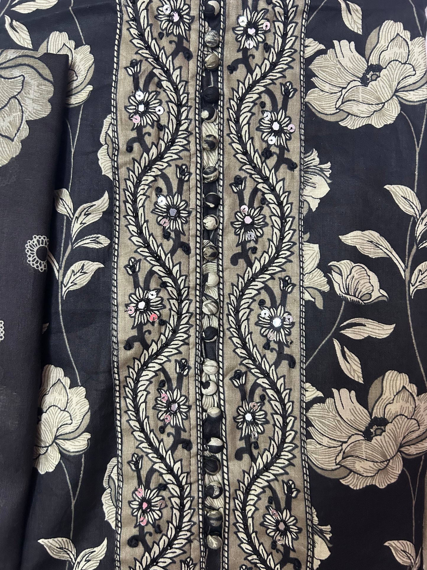 BLACK COTTON SUIT WITH MIRROR WORK