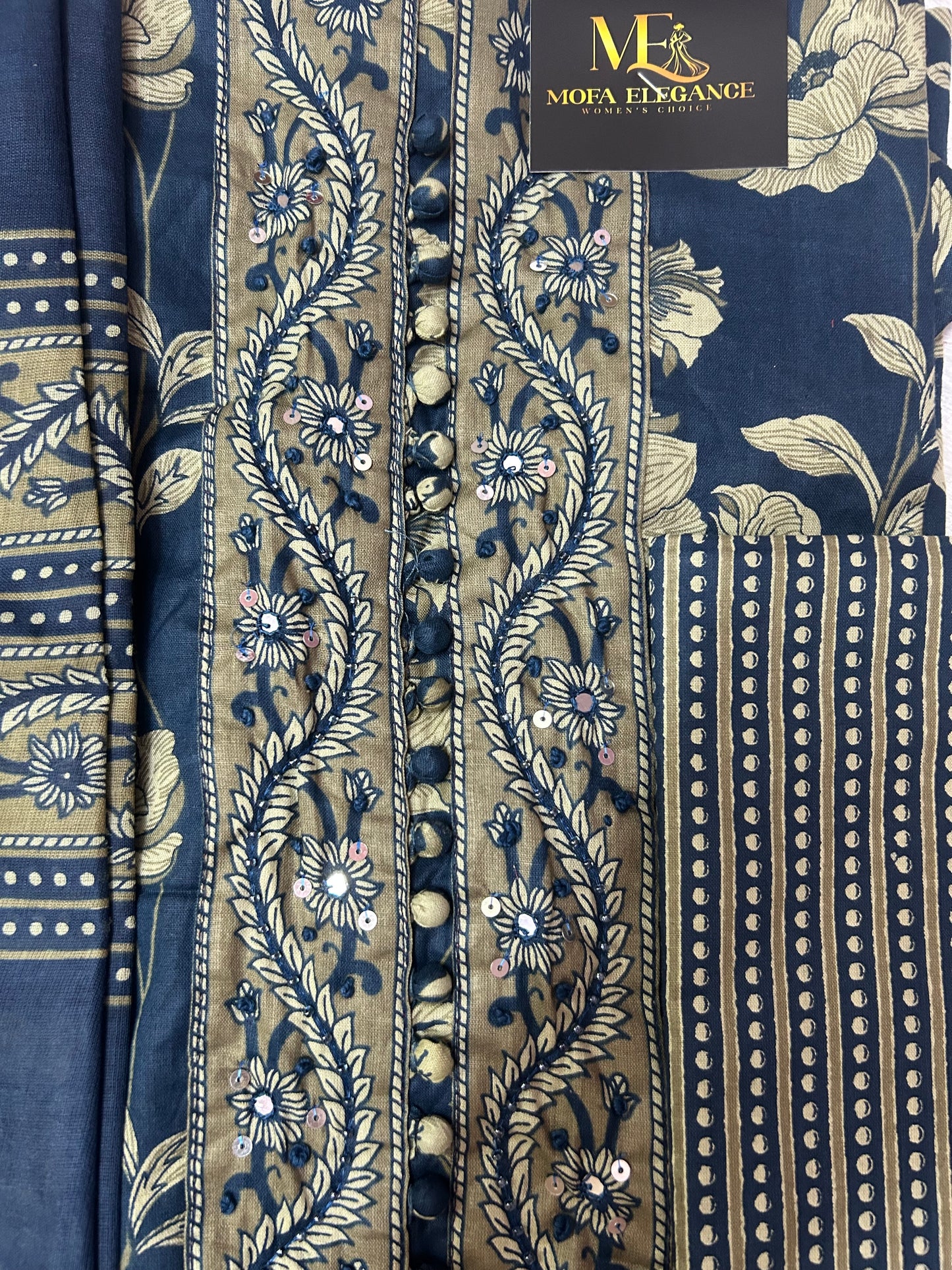 BLUE COTTON SUIT WITH MIRROR WORK