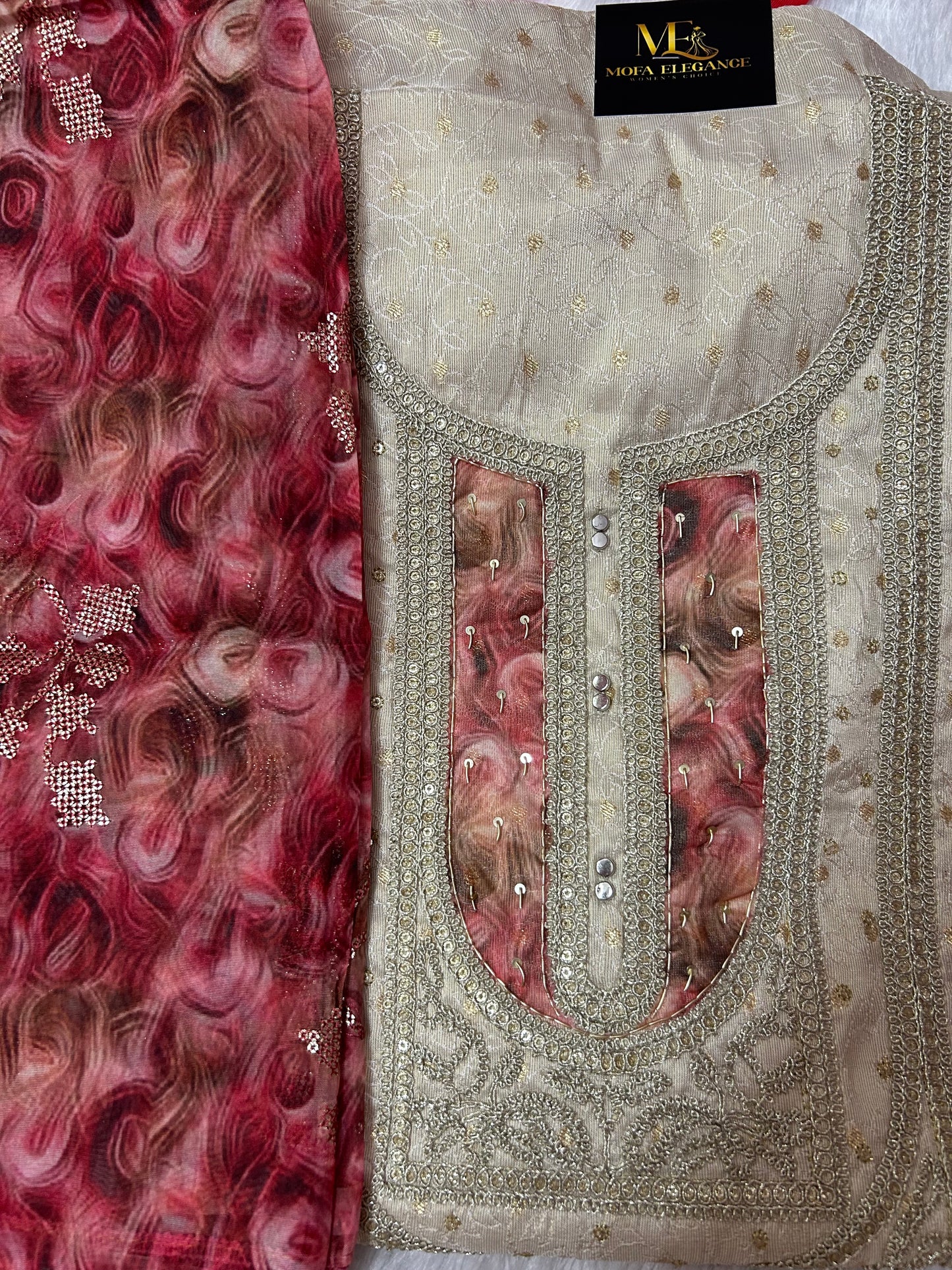 CREAM COLOR SILK WEAVING JACQUARD SUIT