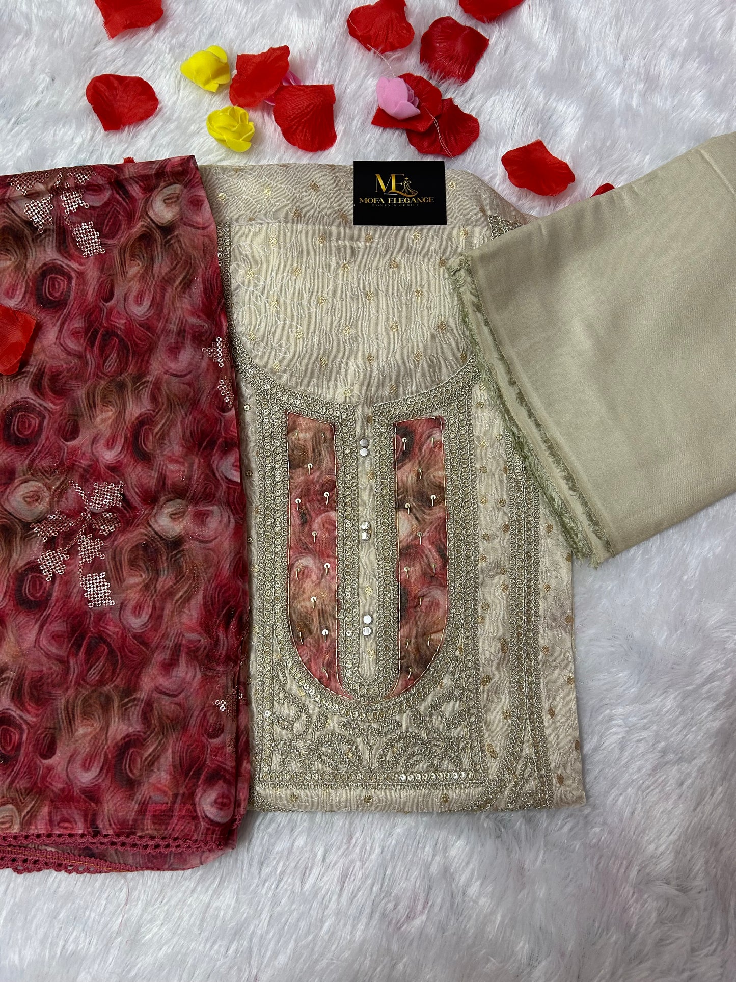 CREAM COLOR SILK WEAVING JACQUARD SUIT
