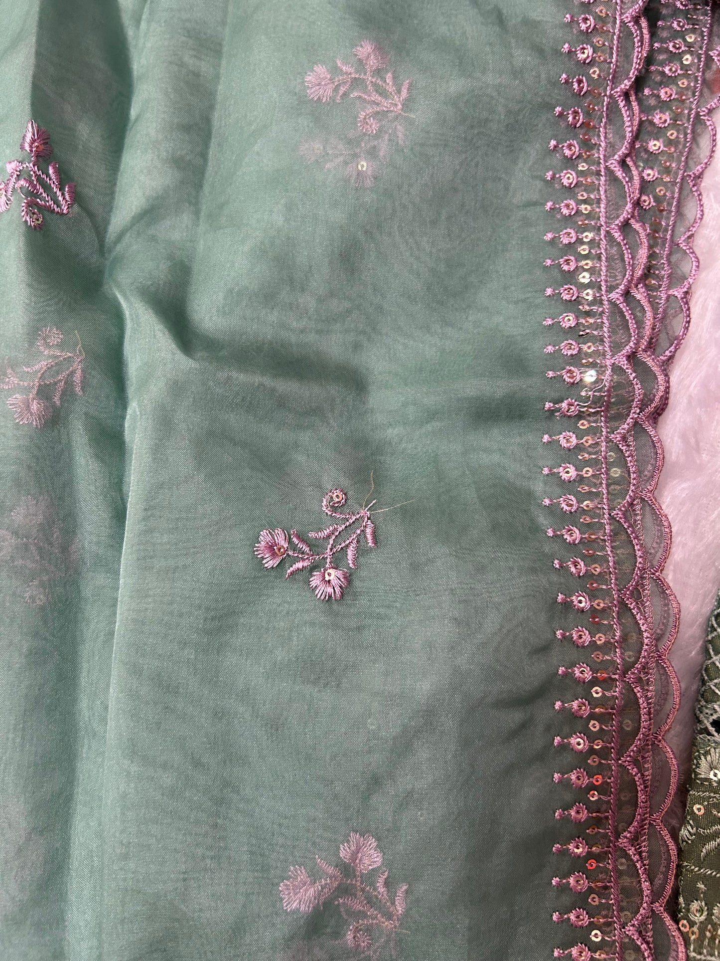 GREEN SOFT ORGANZA SUIT WITH STONES WORK