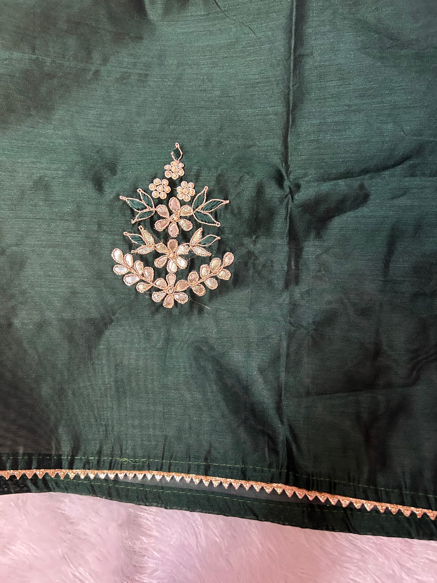 GREEN CHANDERI SILK SUIT WITH CHAMKI WORK