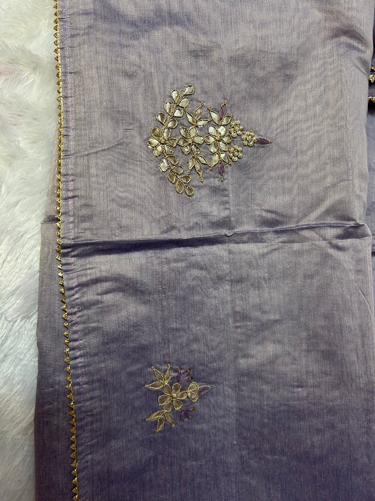 PURPLE CHANDERI SILK SUIT WITH FLOWER WORK