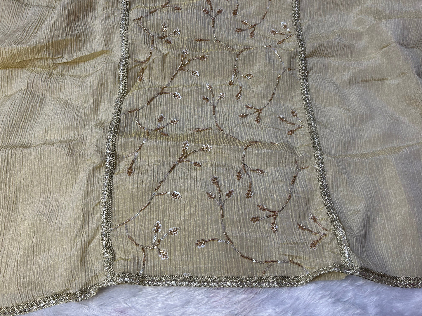 CREAM TISSUE SILK SUIT WITH CUTDANA WORK