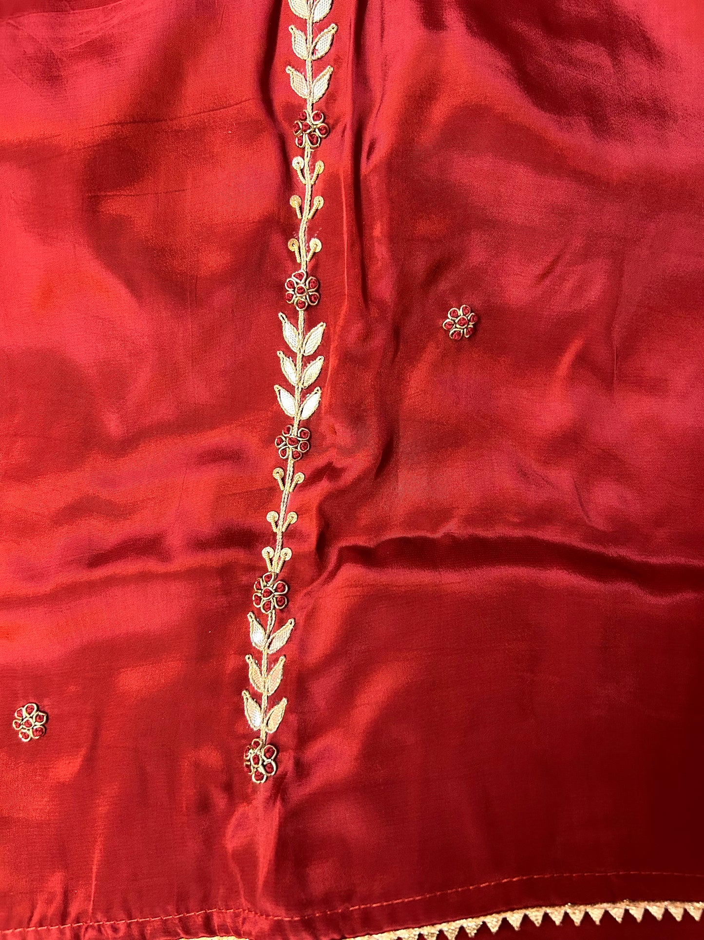 RED CHANDERI SILK SUIT WITH ZARDOZI WORK