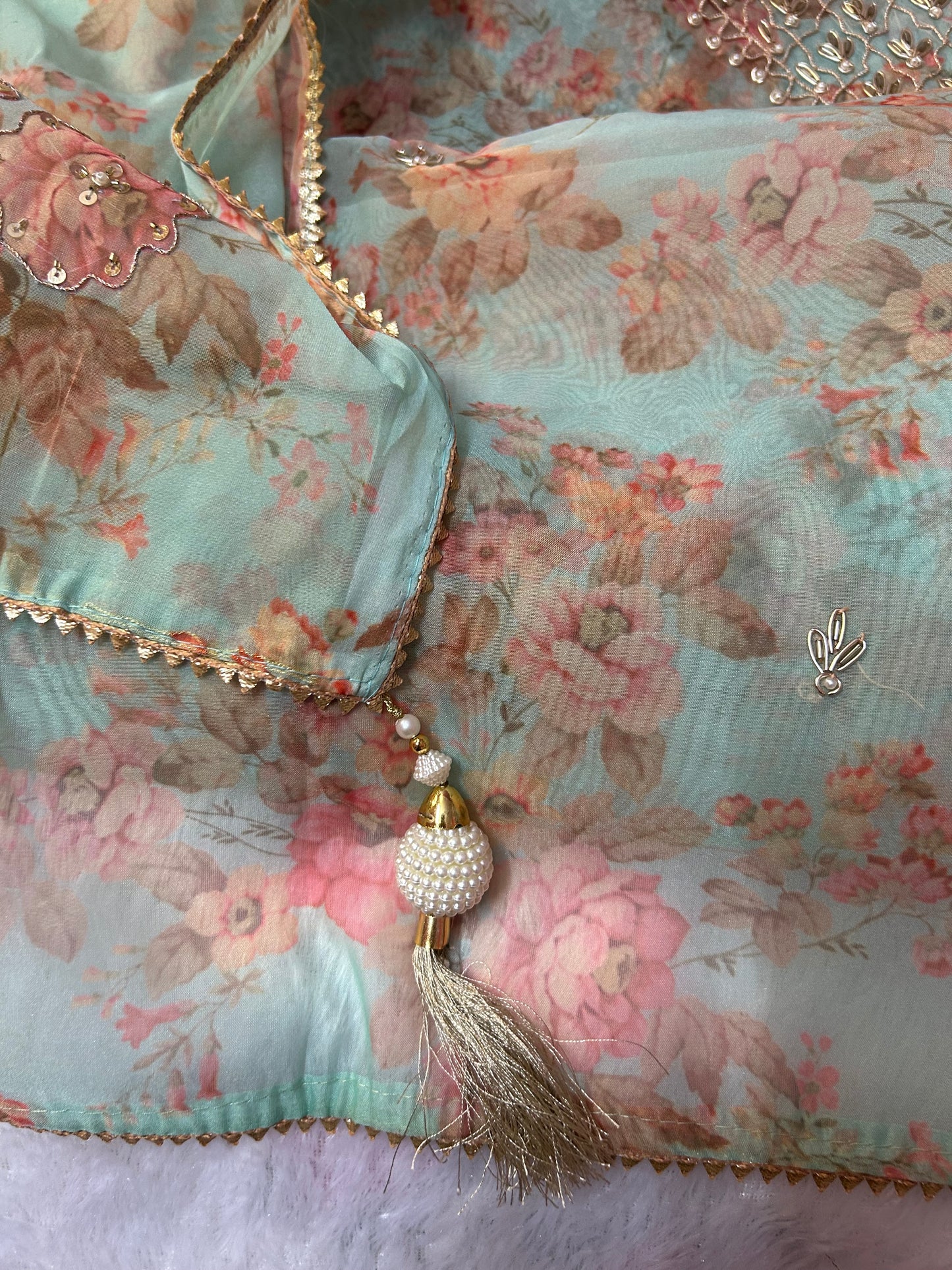 SKYBLUE ORGANZA SUIT WITH CUTDANA WORK