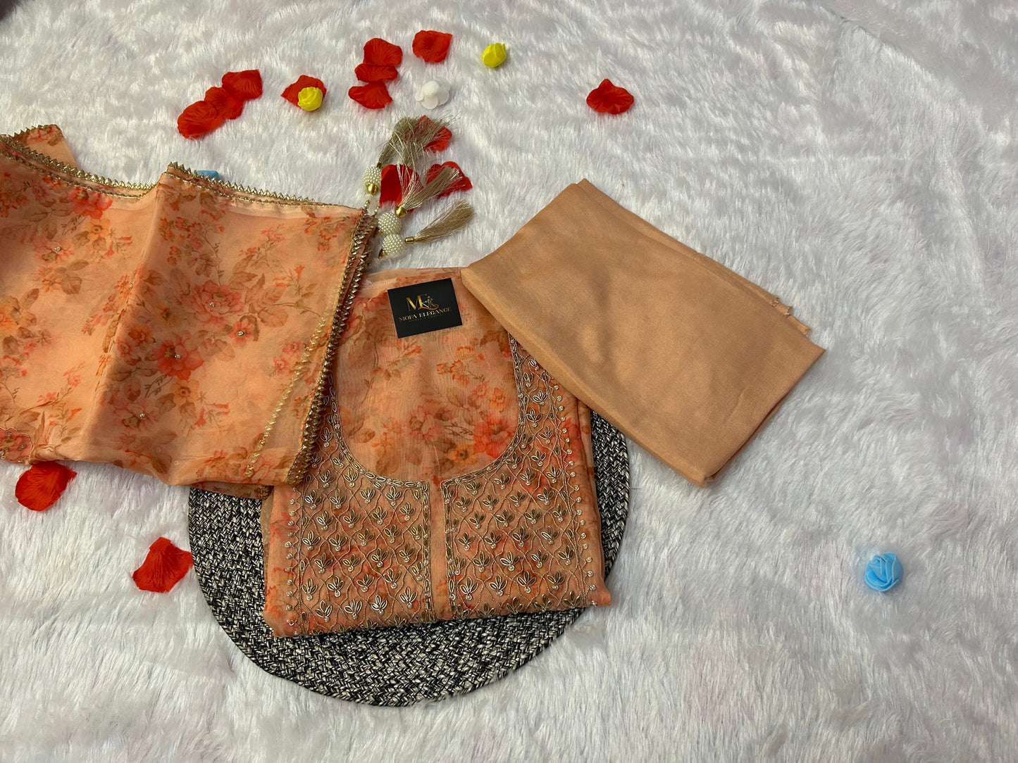 ORANGE ORGANZA SUIT WITH CUTDANA WORK