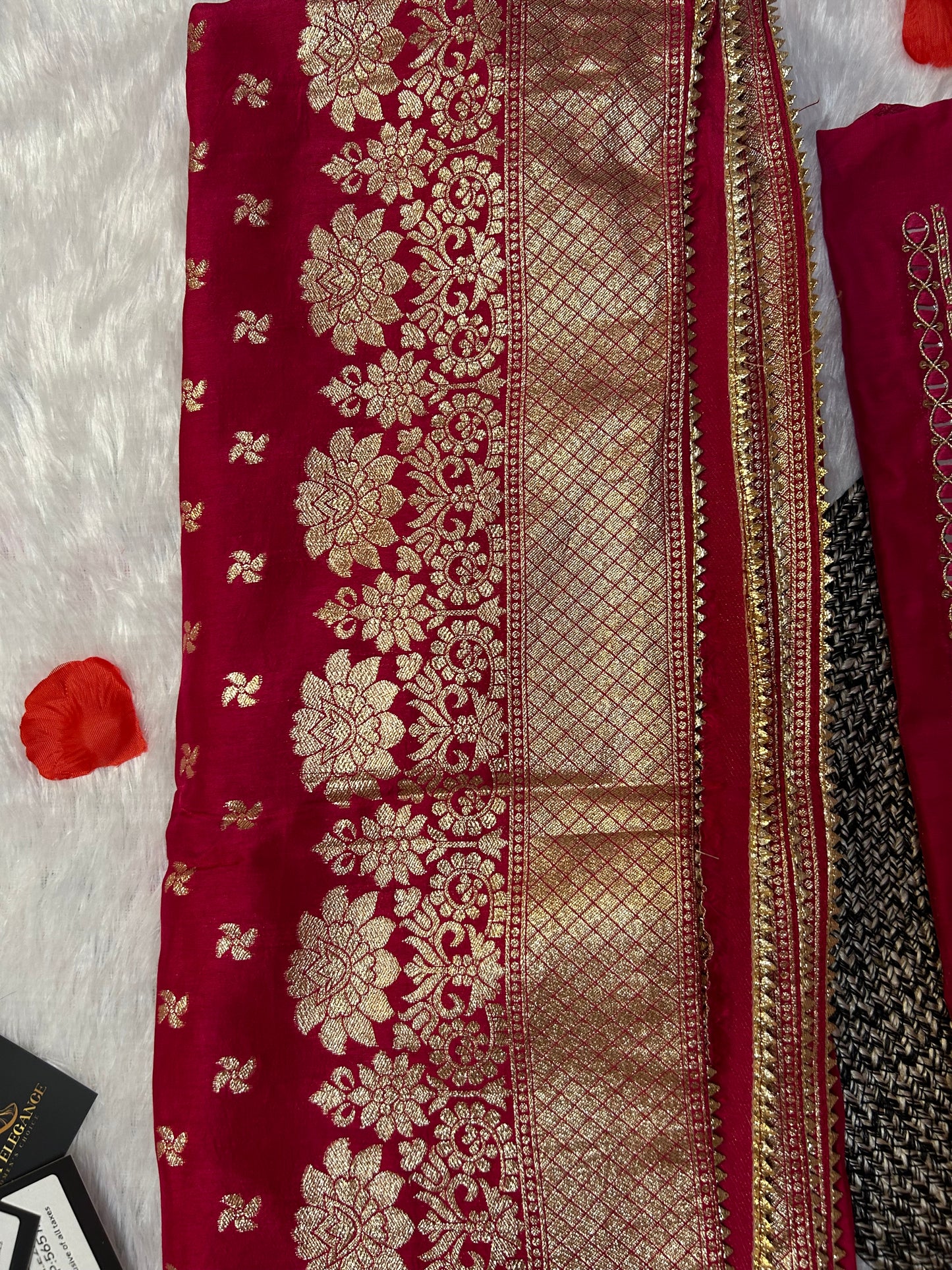 DARK PINK SILK SUIT WITH ZARDOZI