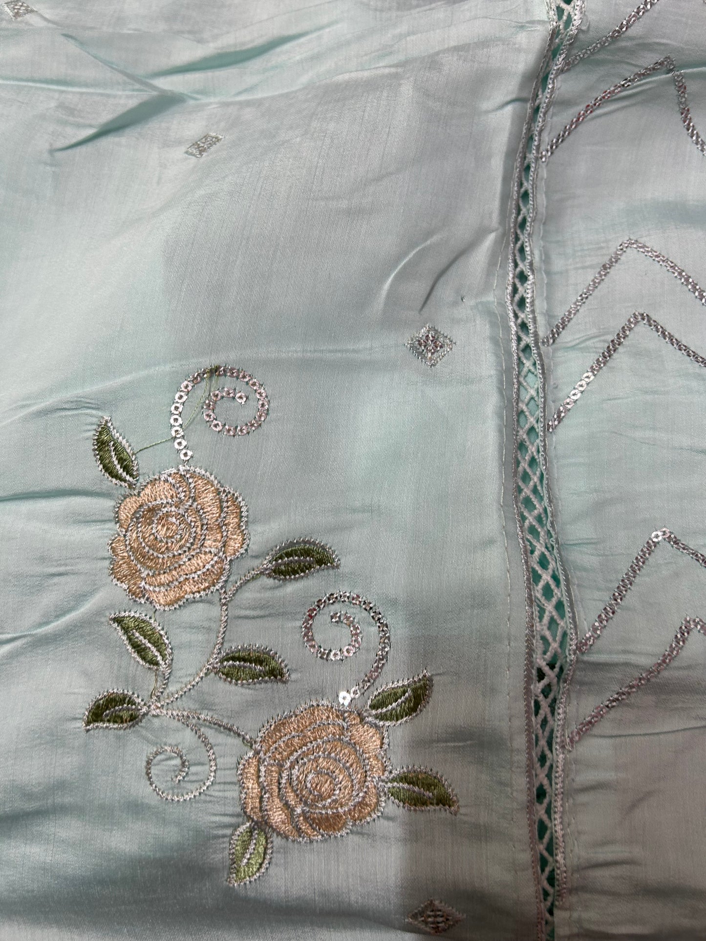 SKYBLUE SOFT ORGANZA SUIT WITH CUTDANA WORK