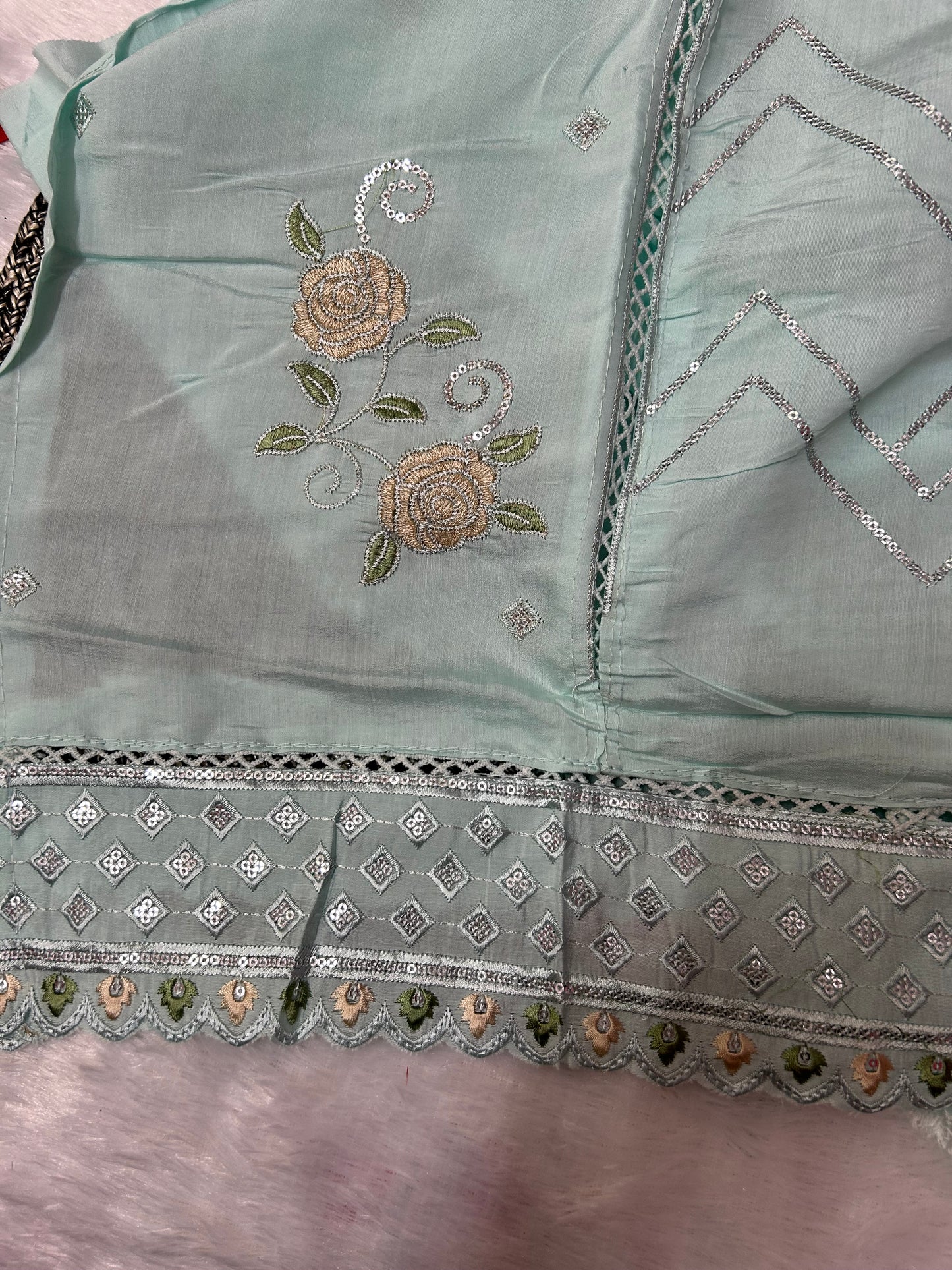 SKYBLUE SOFT ORGANZA SUIT WITH CUTDANA WORK