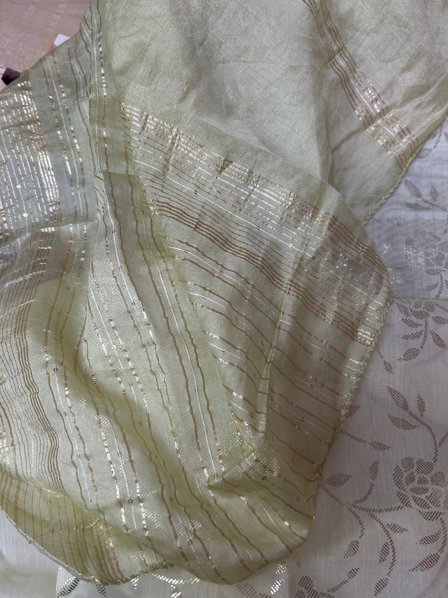 CREAM ORGANZA SUIT WITH CUTDANA WORK