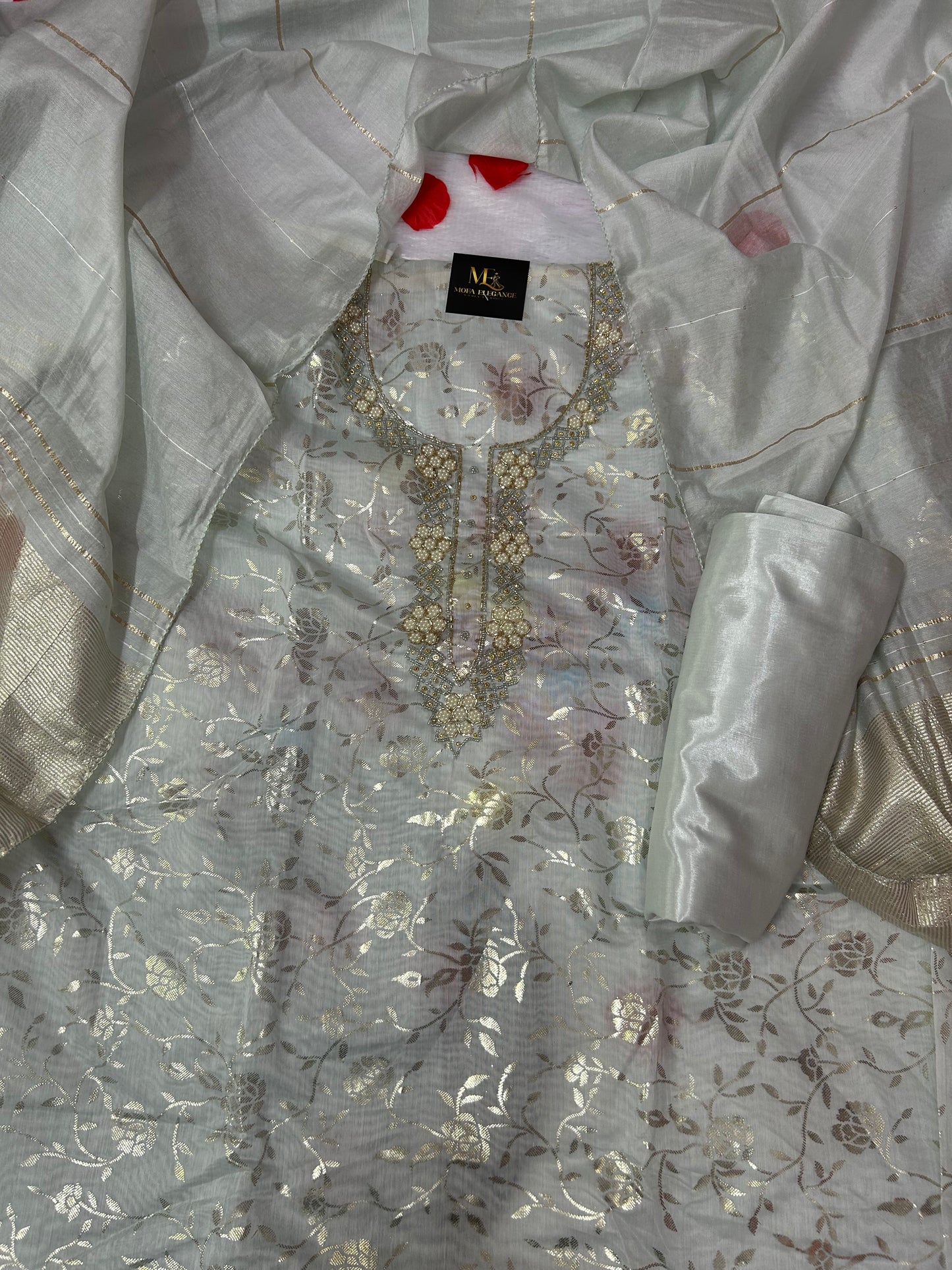 SKYBLUE ORGANZA SUIT WITH CUTDANA WORK