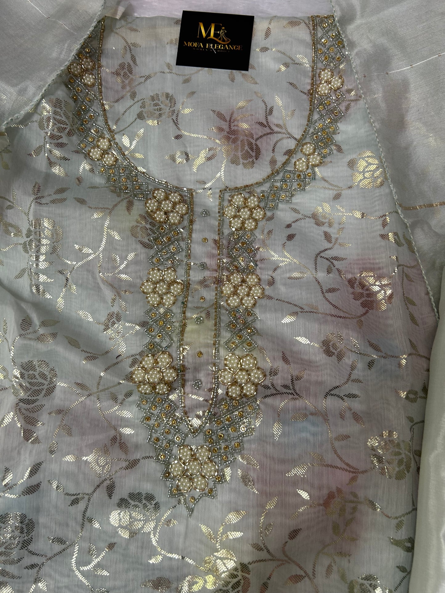 SKYBLUE ORGANZA SUIT WITH CUTDANA WORK