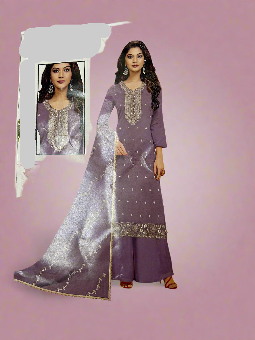 PURPLE ORGANZA SUIT WITH CUTDANA WORK