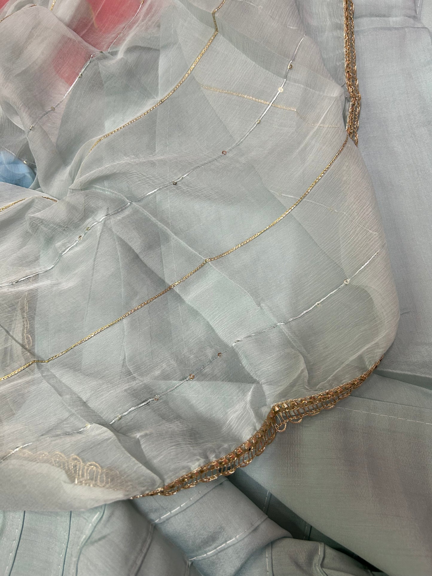 SKYBLUE SOFT ORGANZA SUIT WITH THREAD WORK