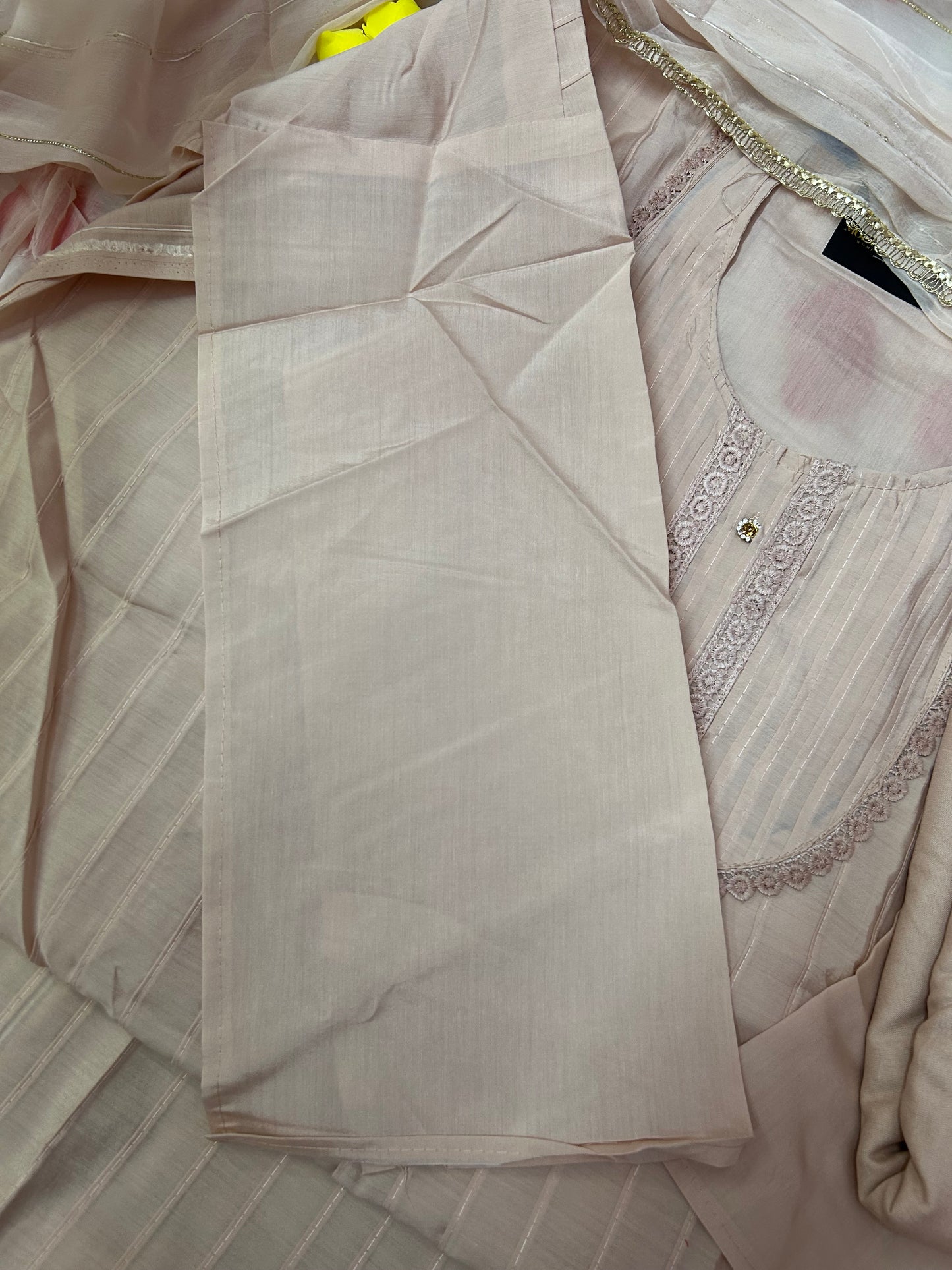 LIGHT ORANGE SOFT ORGANZA SUIT WITH CHAMKI WORK