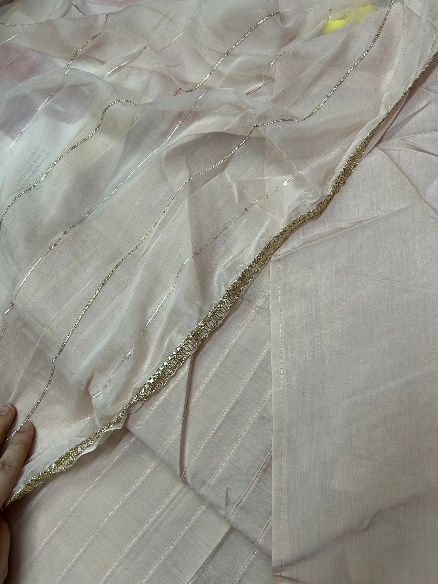 LIGHT ORANGE SOFT ORGANZA SUIT WITH CHAMKI WORK