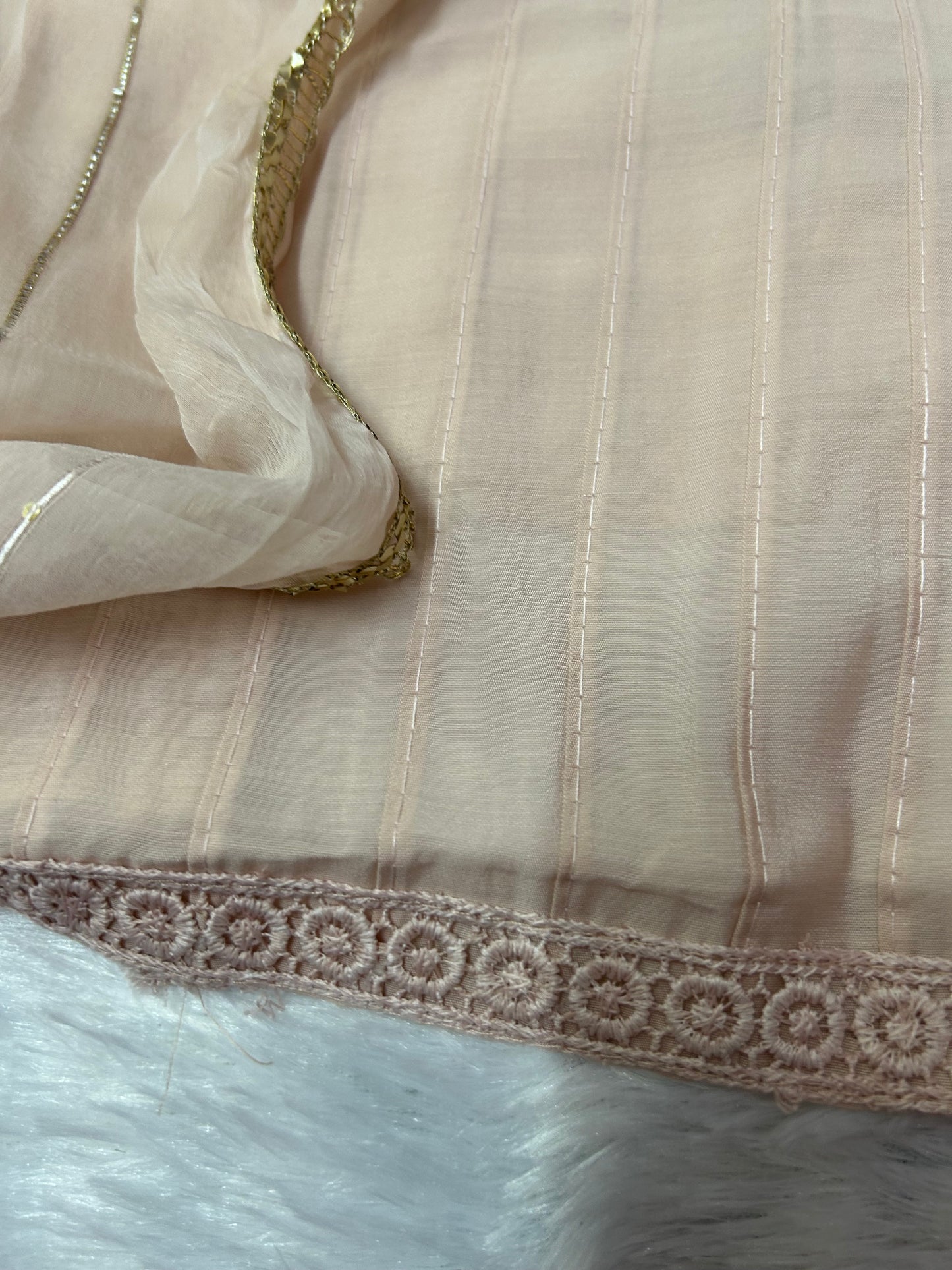 LIGHT ORANGE SOFT ORGANZA SUIT WITH CHAMKI WORK