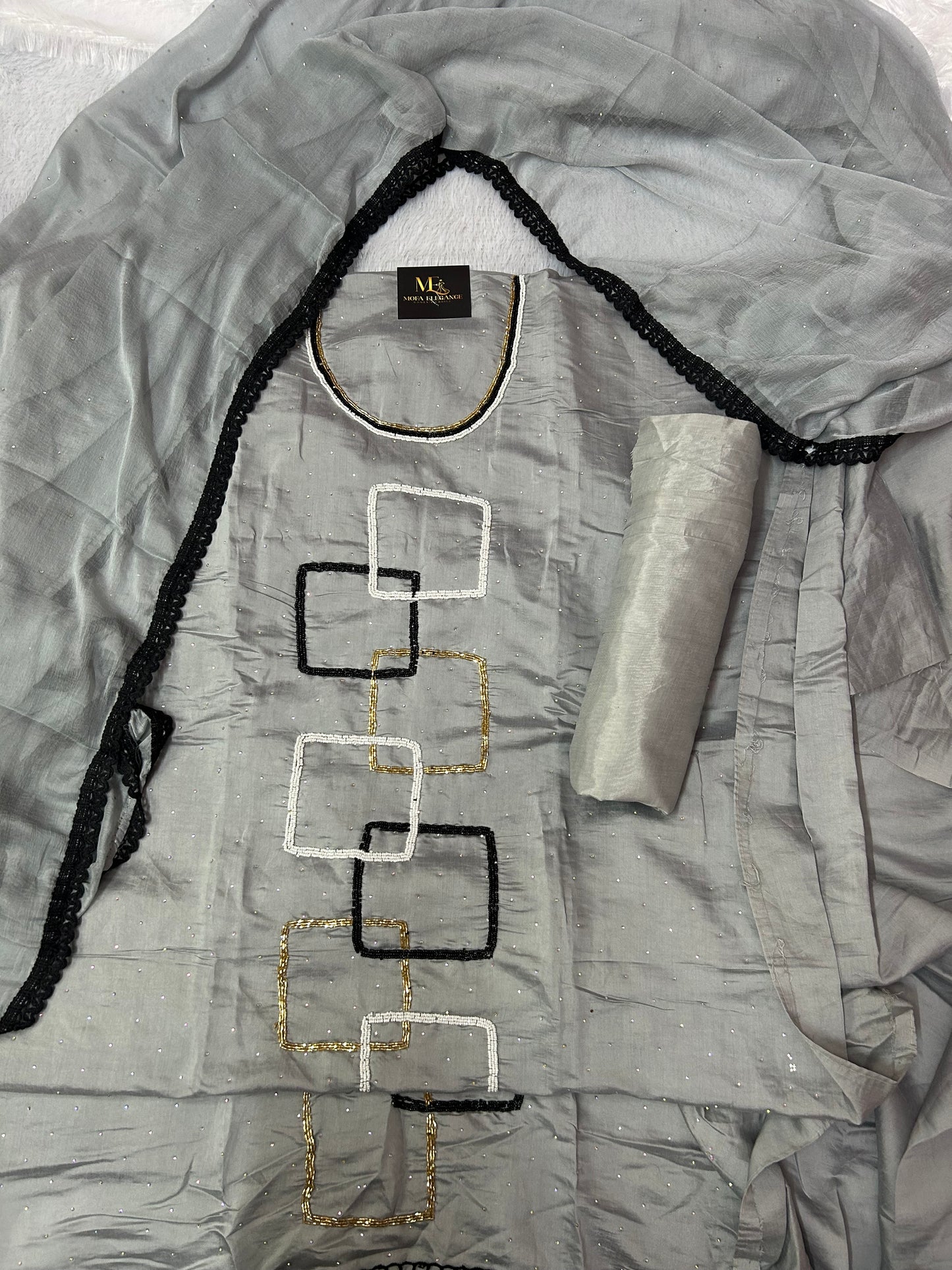 GREY SOFT ORGANZA SUIT WITH CUTDANA WORK