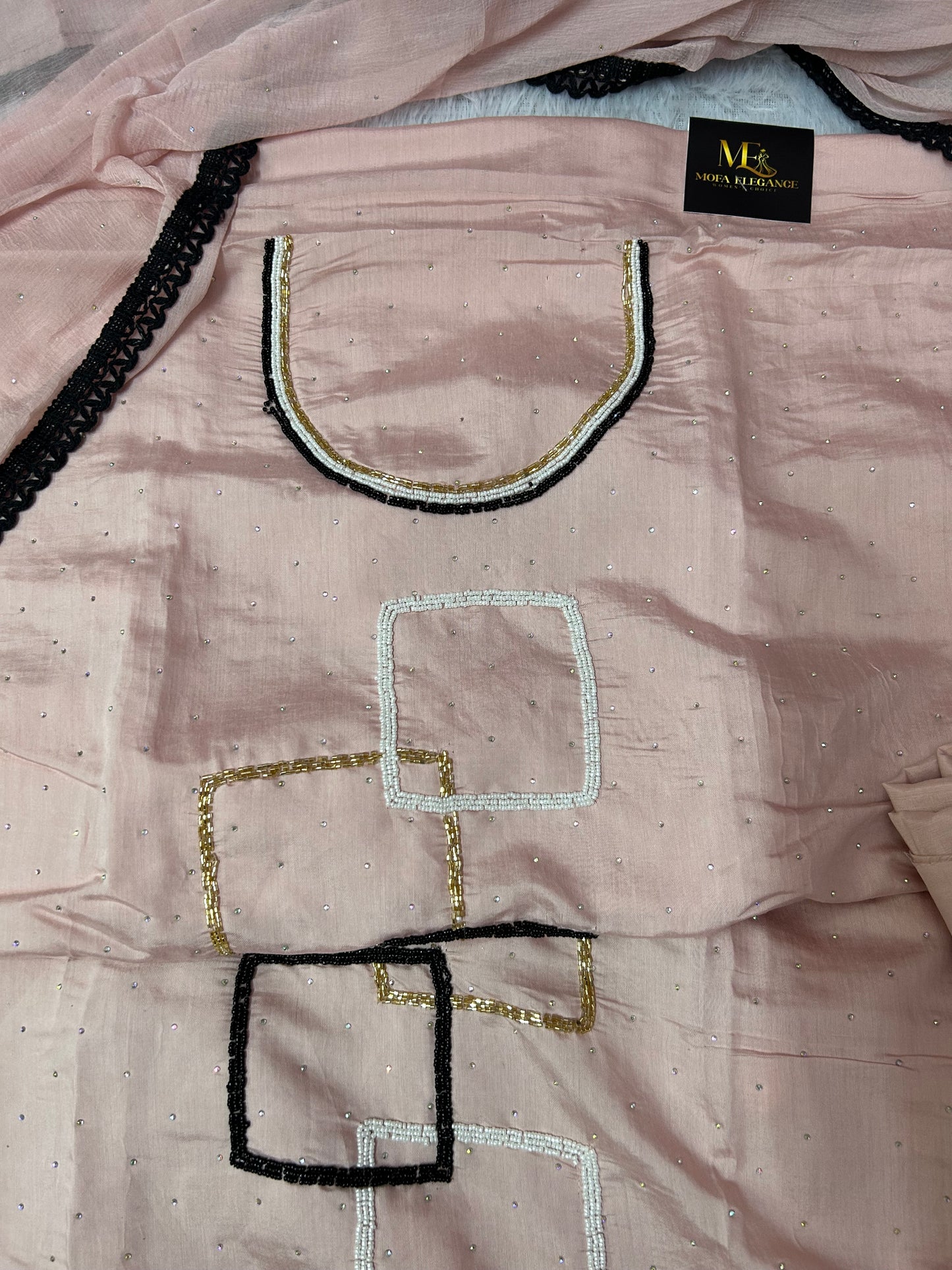 PEACH SOFT ORGANZA SUIT WITH CUTDANA WORK