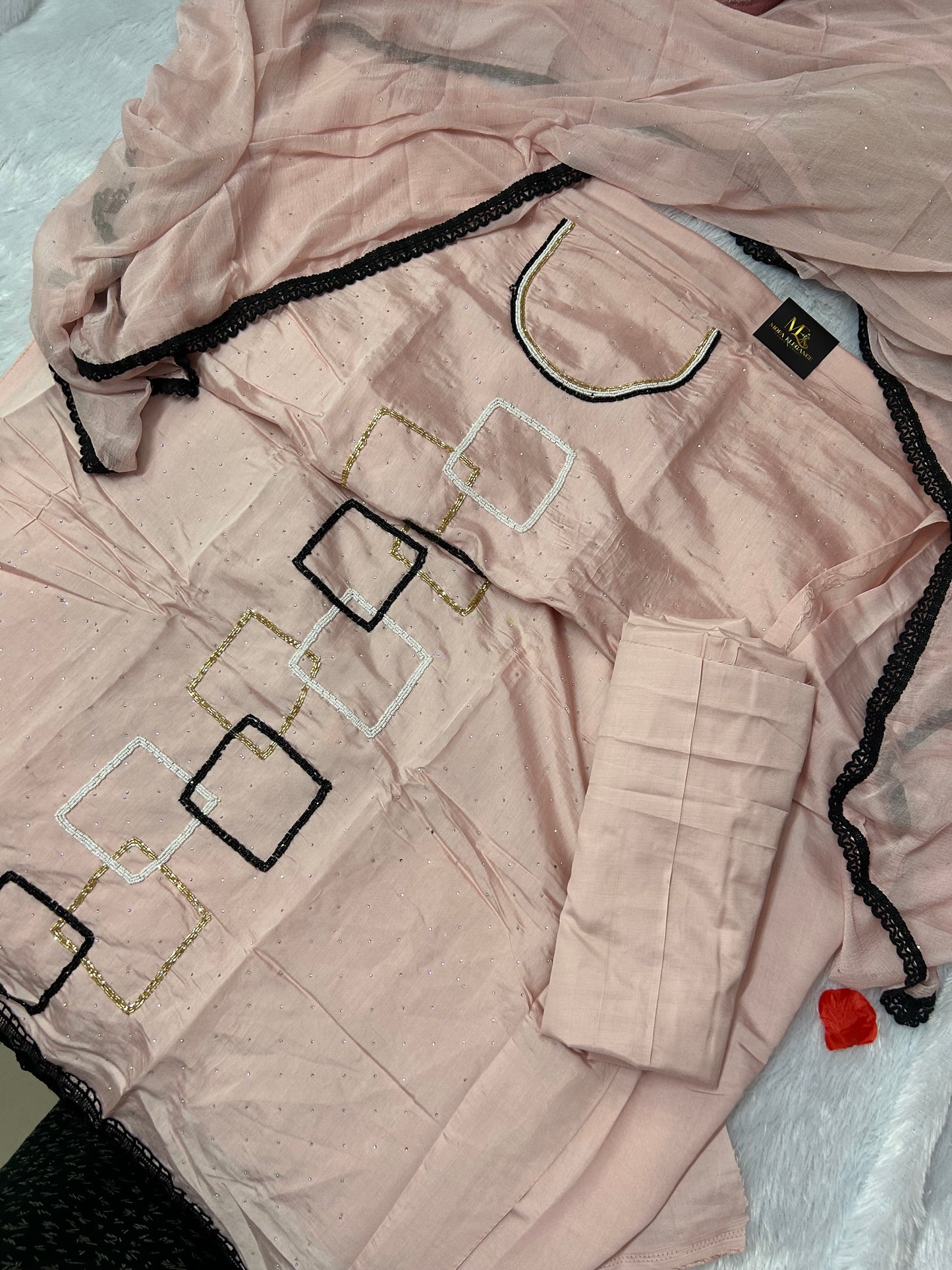 PEACH SOFT ORGANZA SUIT WITH CUTDANA WORK