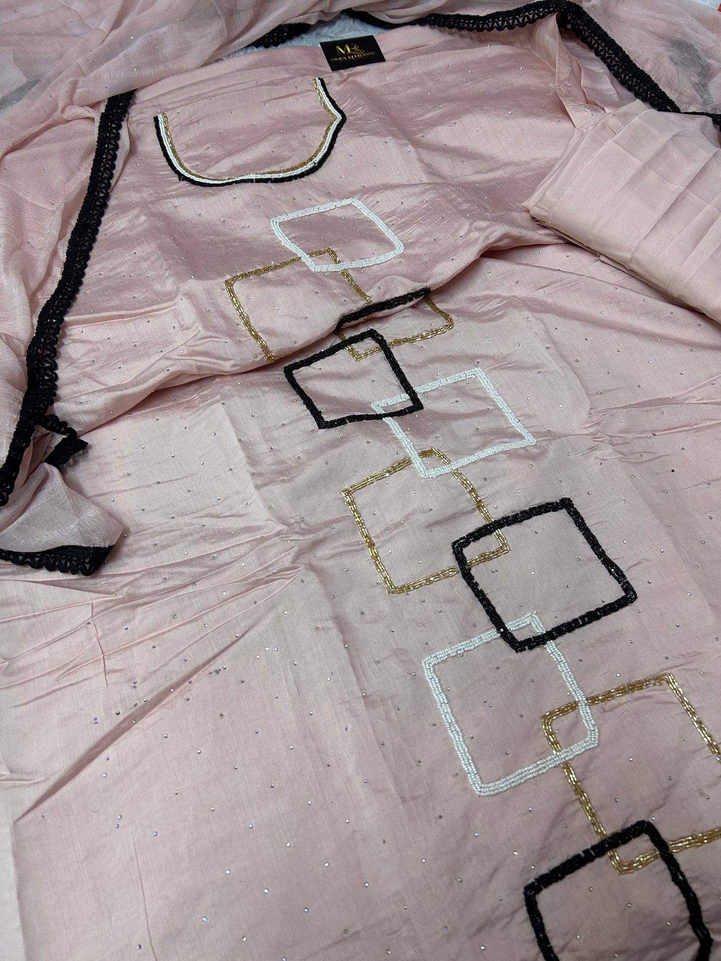 PEACH SOFT ORGANZA SUIT WITH CUTDANA WORK