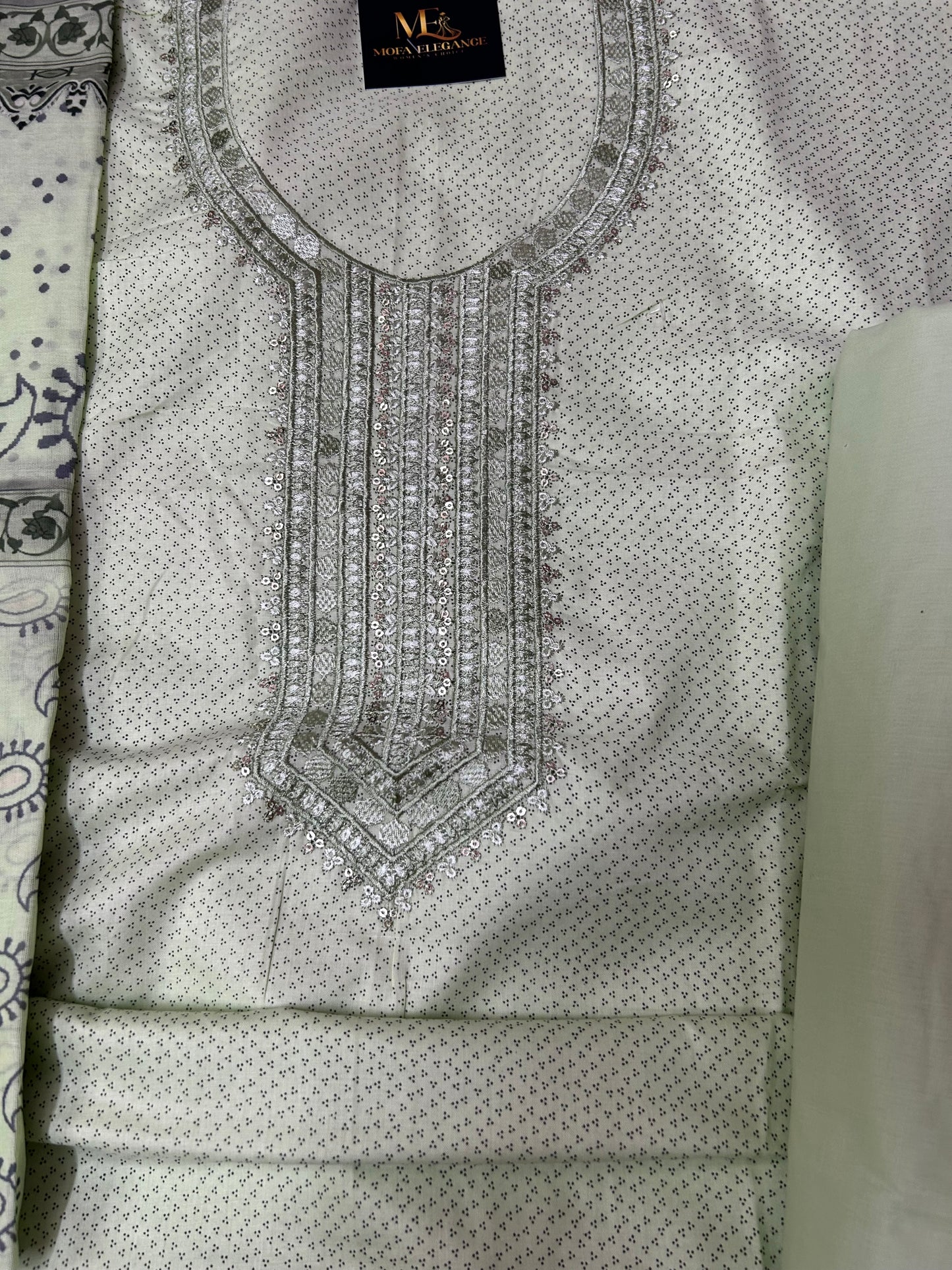 LIGHT GREEN COTTON SUIT WITH EMBROIDERY WORK