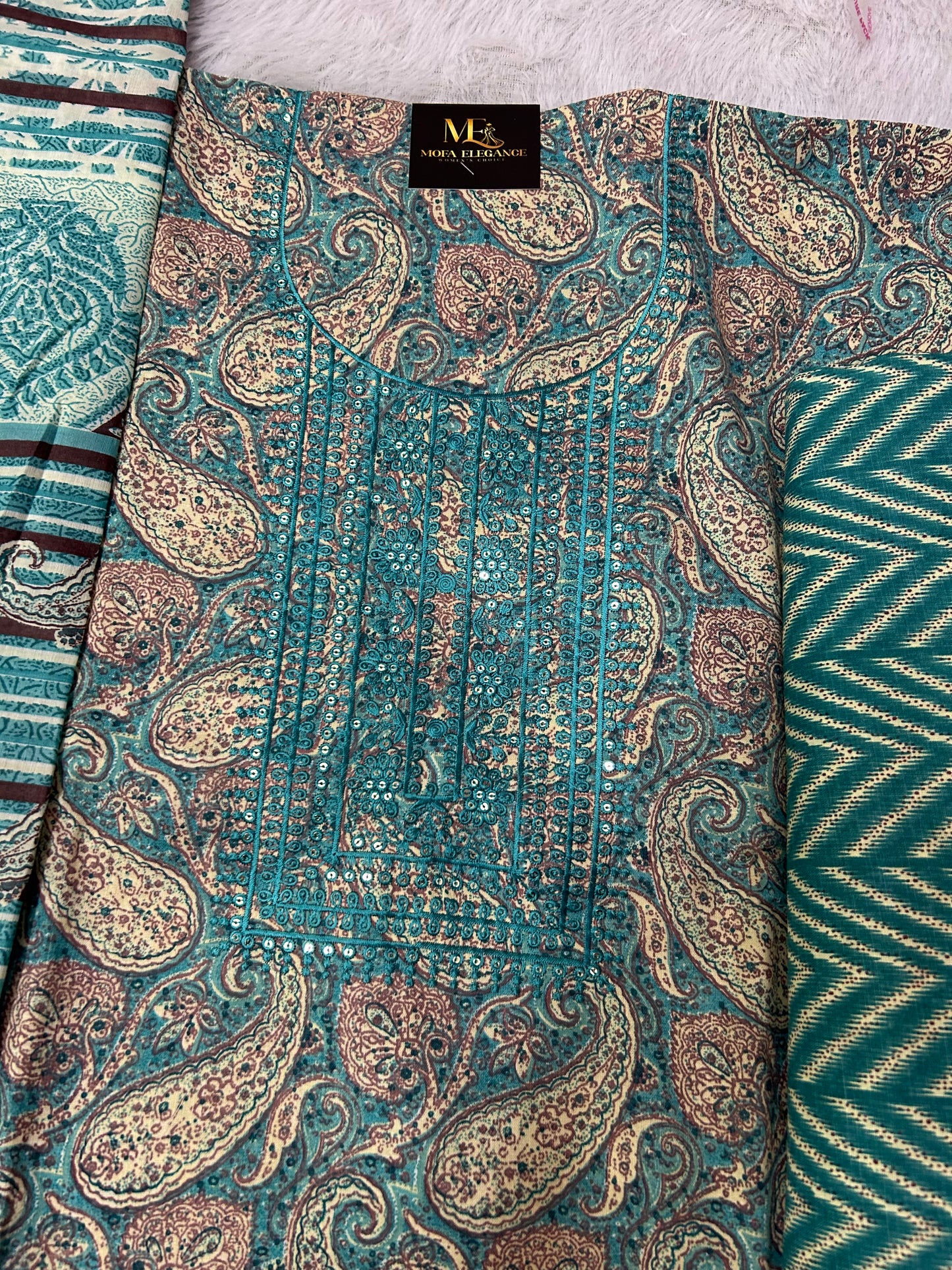 SKYBLUE COTTON SUIT WITH THREAD WORK