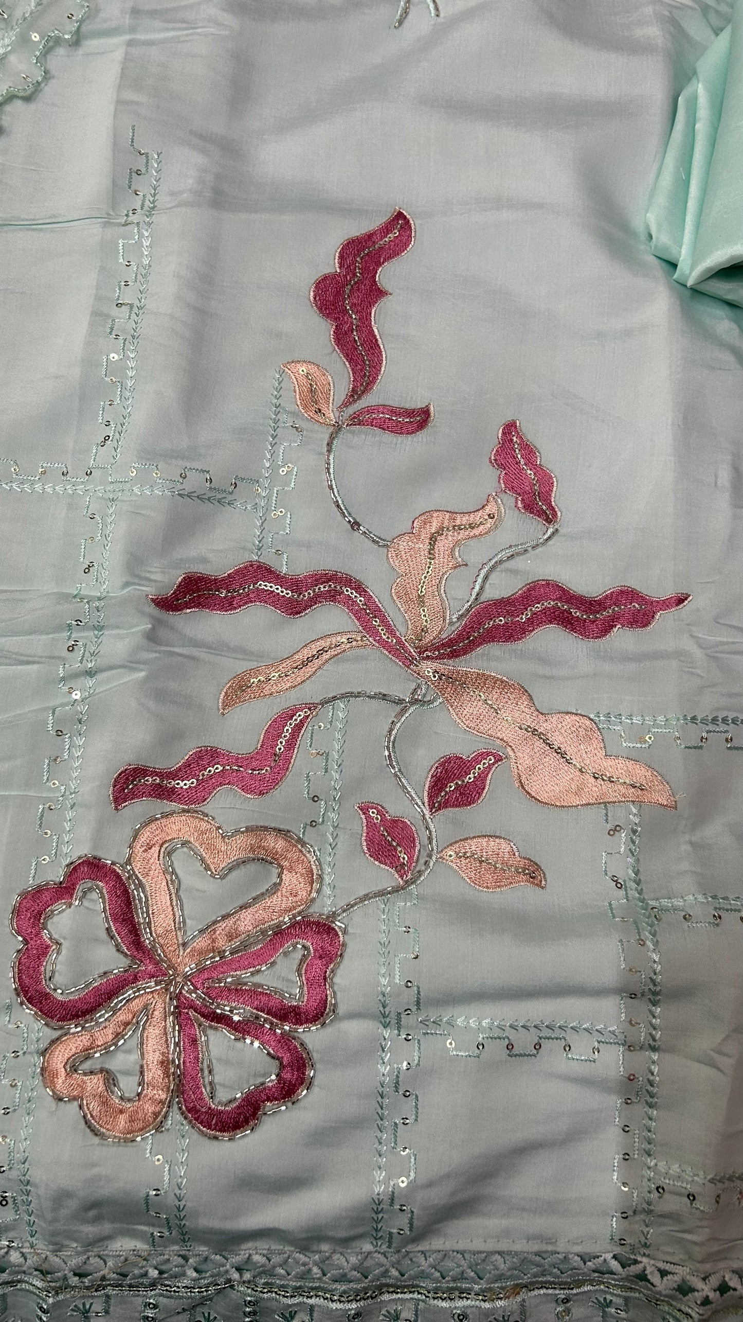 SKYBLUE SOFT ORGANZA SUIT WITH EMBROIDERY WORK