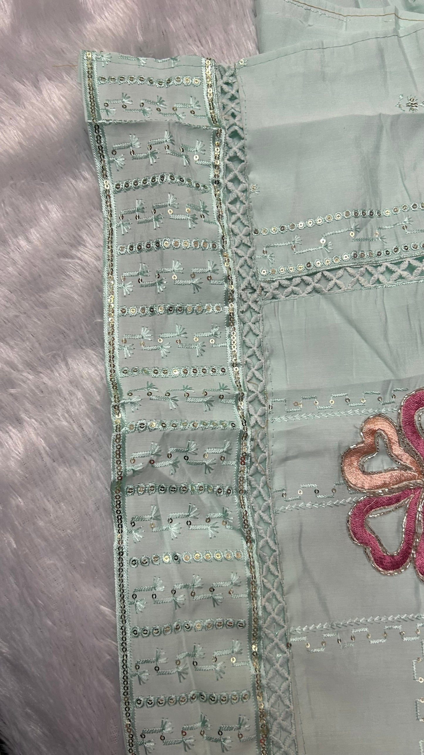 SKYBLUE SOFT ORGANZA SUIT WITH EMBROIDERY WORK