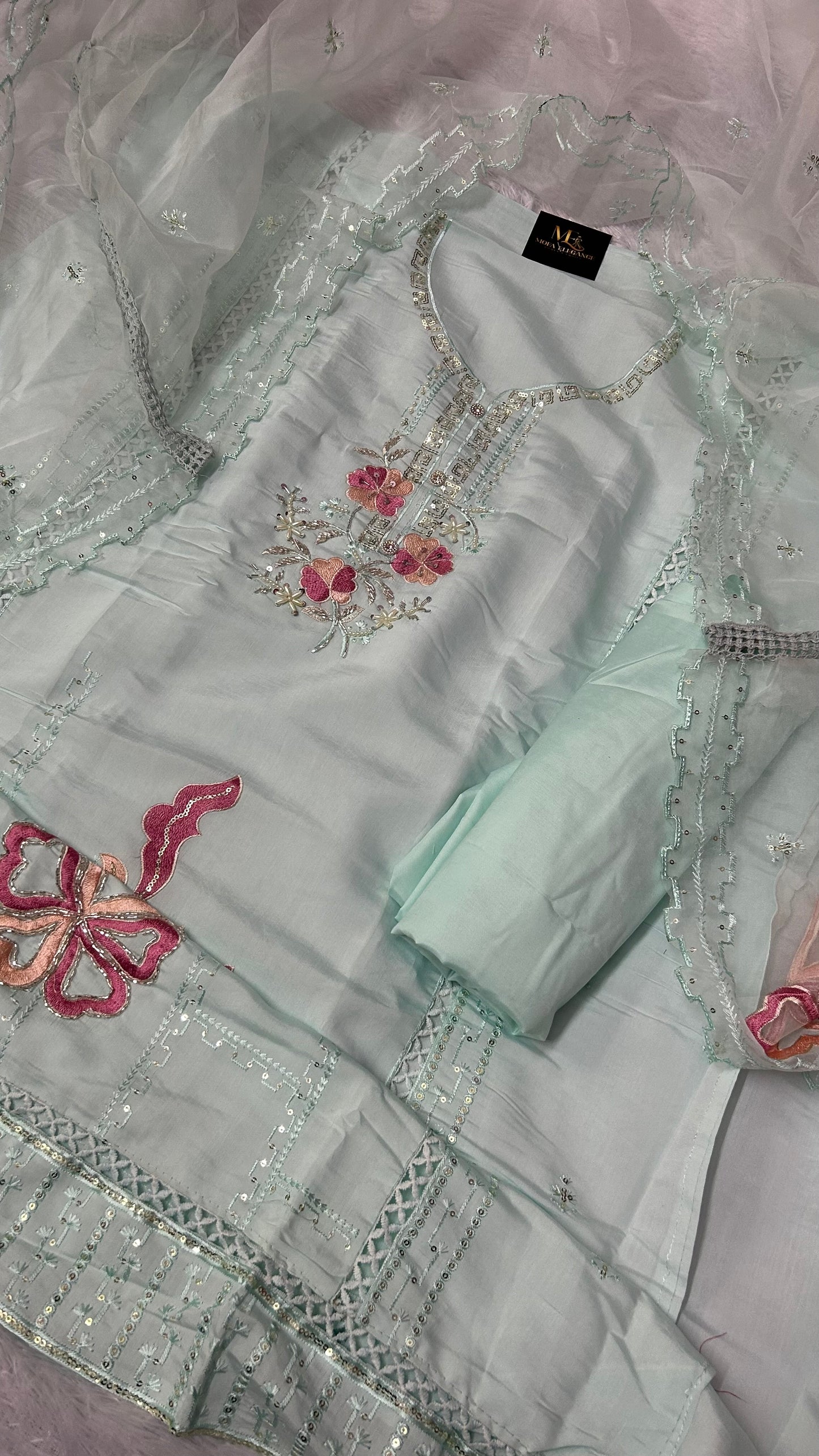 SKYBLUE SOFT ORGANZA SUIT WITH EMBROIDERY WORK