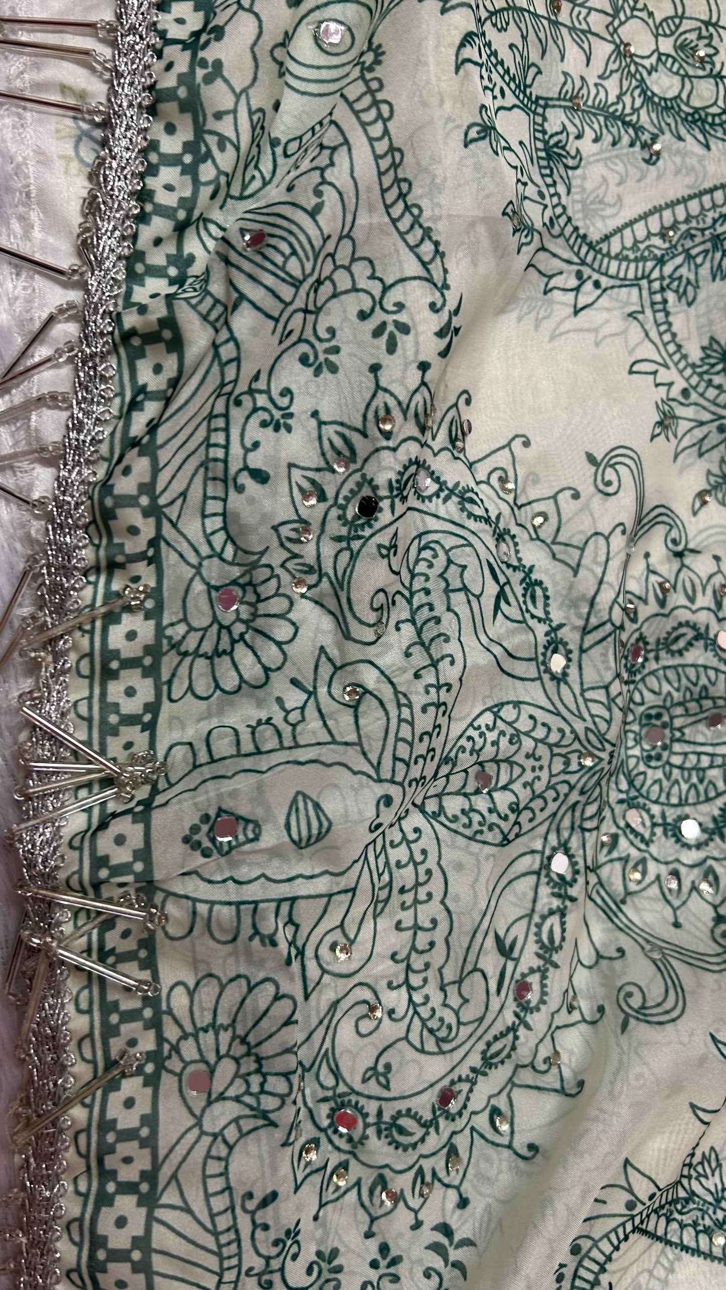 LIGHT GREEN ORGANZA SUIT WITH MIRROR WORK