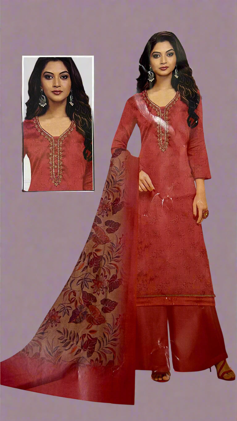 PEACH SOFT ORGANZA SUIT WITH BEATS WORK