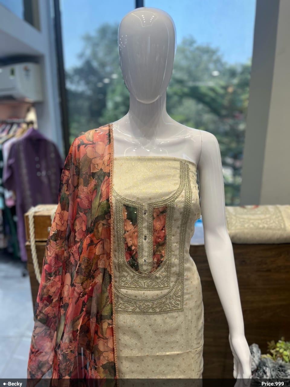 CREAM COLOR SILK WEAVING JACQUARD SUIT