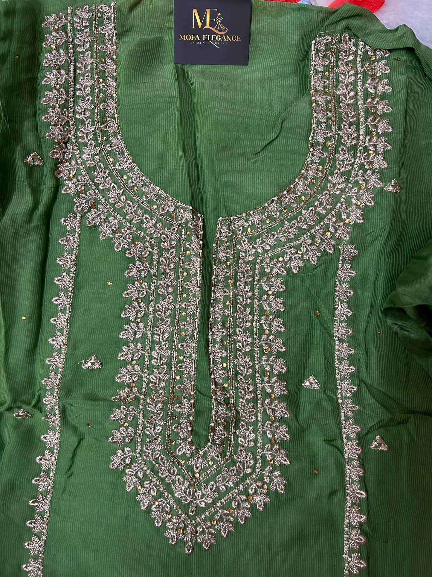 LIGHT GREEN SOFT ORGANZA SUIT WITH STONES  WORK