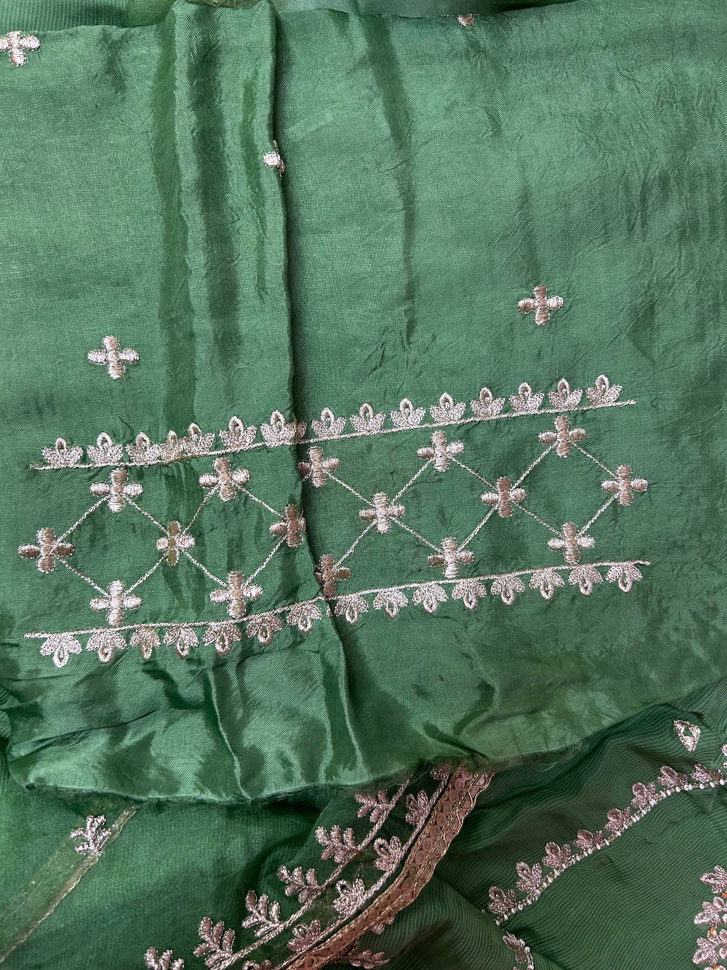 LIGHT GREEN SOFT ORGANZA SUIT WITH STONES  WORK