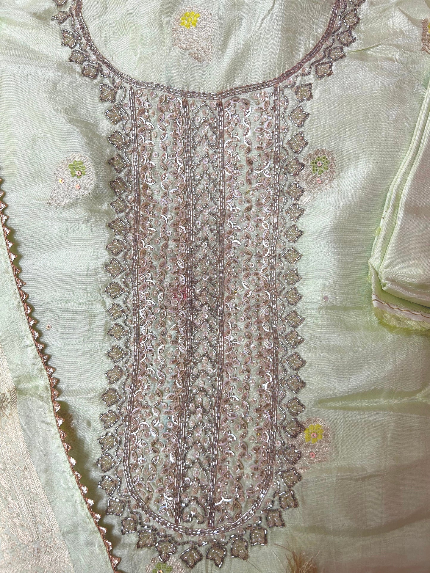 PISTA GREEN SILK SUIT WITH CUTDANA WORK