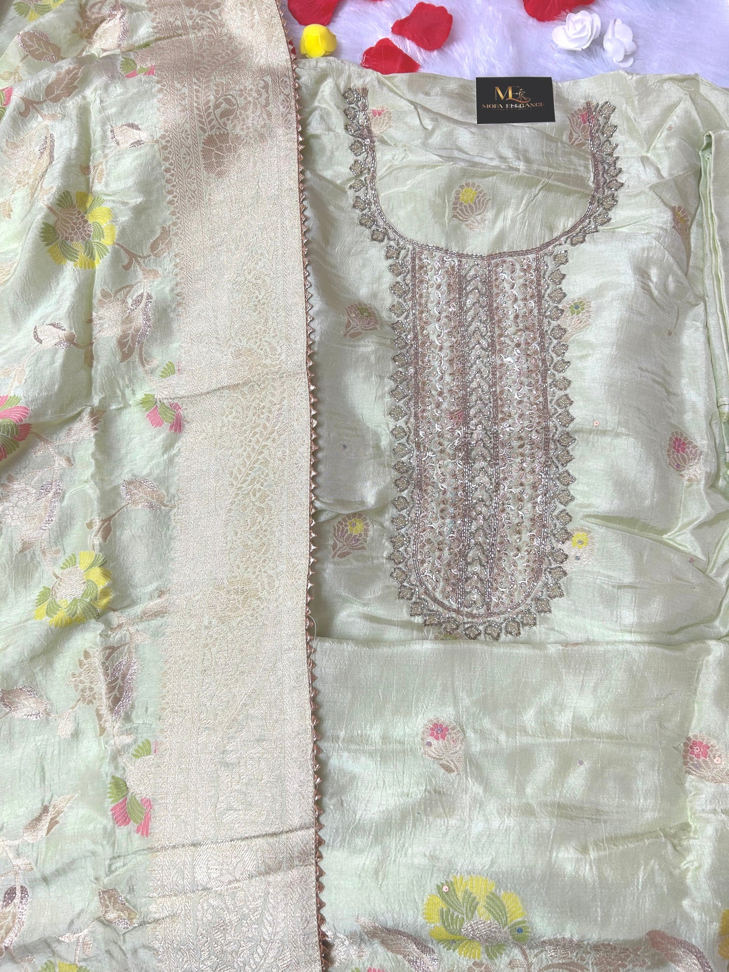 PISTA GREEN SILK SUIT WITH CUTDANA WORK