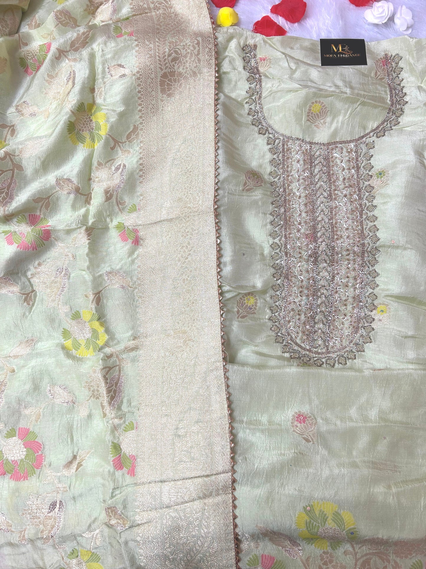 PISTA GREEN SILK SUIT WITH CUTDANA WORK