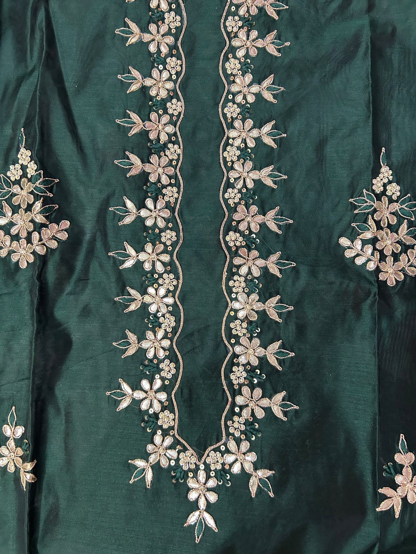GREEN CHANDERI SILK SUIT WITH  CHAMKI WORK