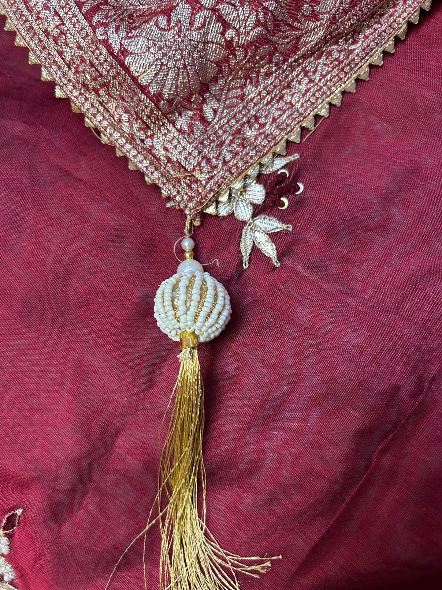 MARRON CHANDERI SILK SUIT WITH FLOWER WORK