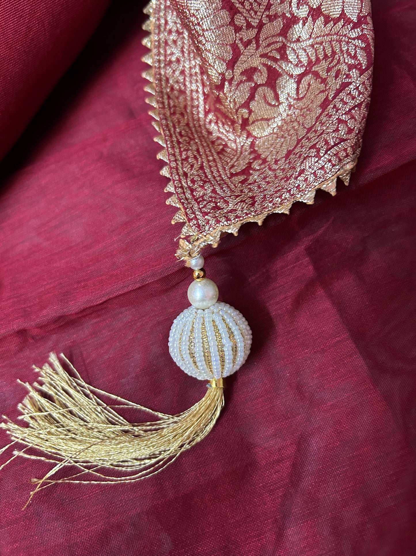 MARRON CHANDERI SILK SUIT WITH FLOWER WORK