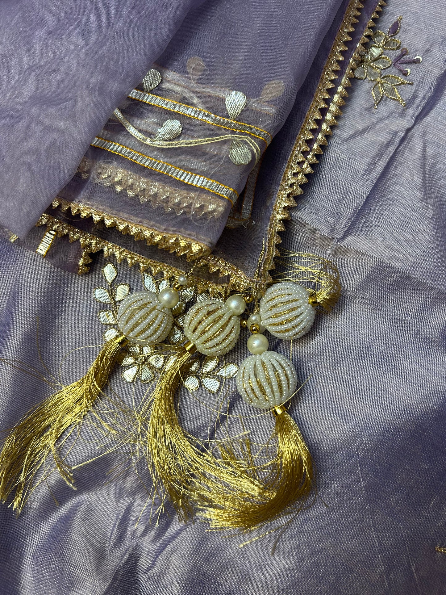 PURPLE CHANDERI SILK SUIT WITH FLOWER WORK