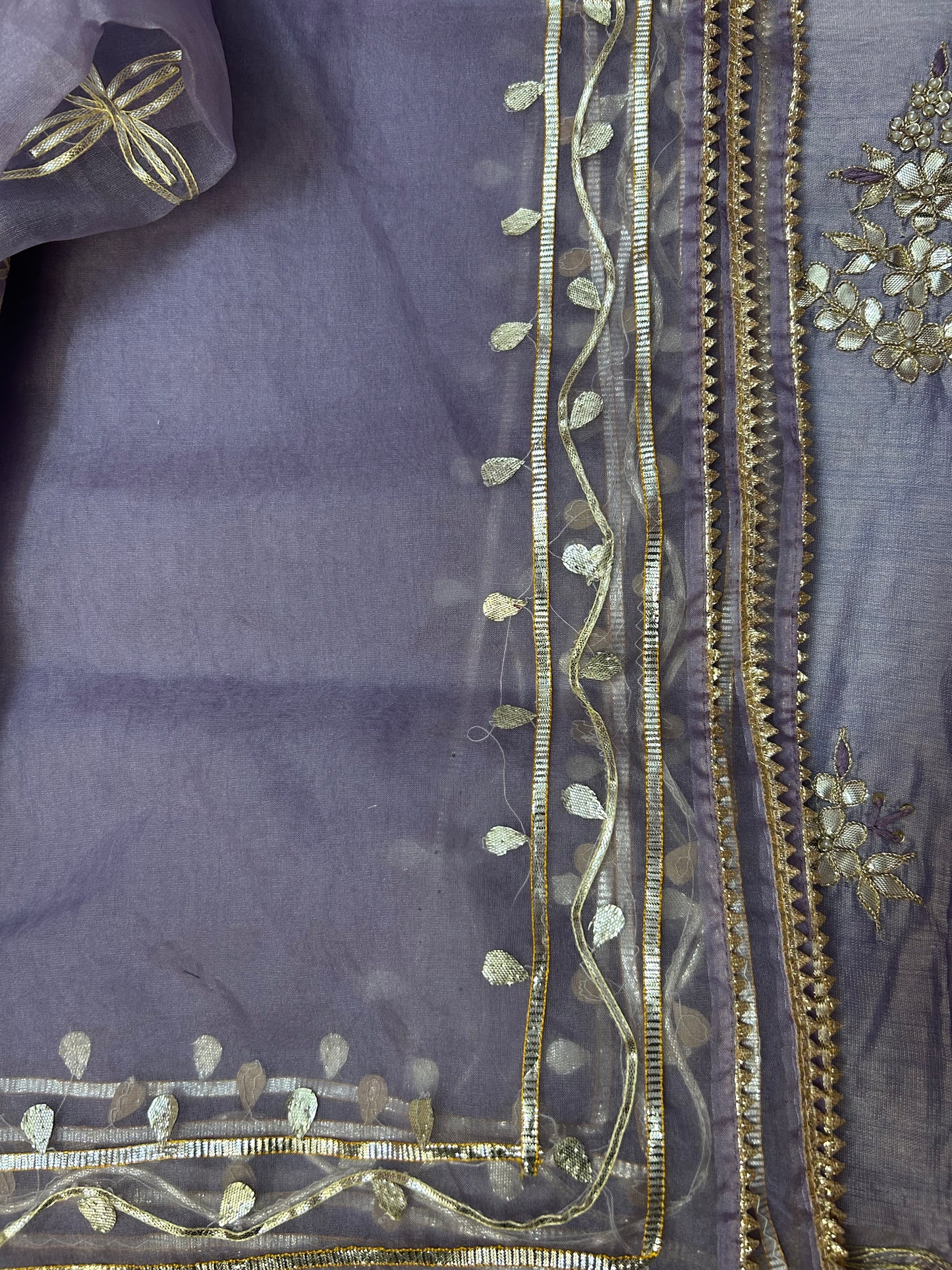 PURPLE CHANDERI SILK SUIT WITH FLOWER WORK
