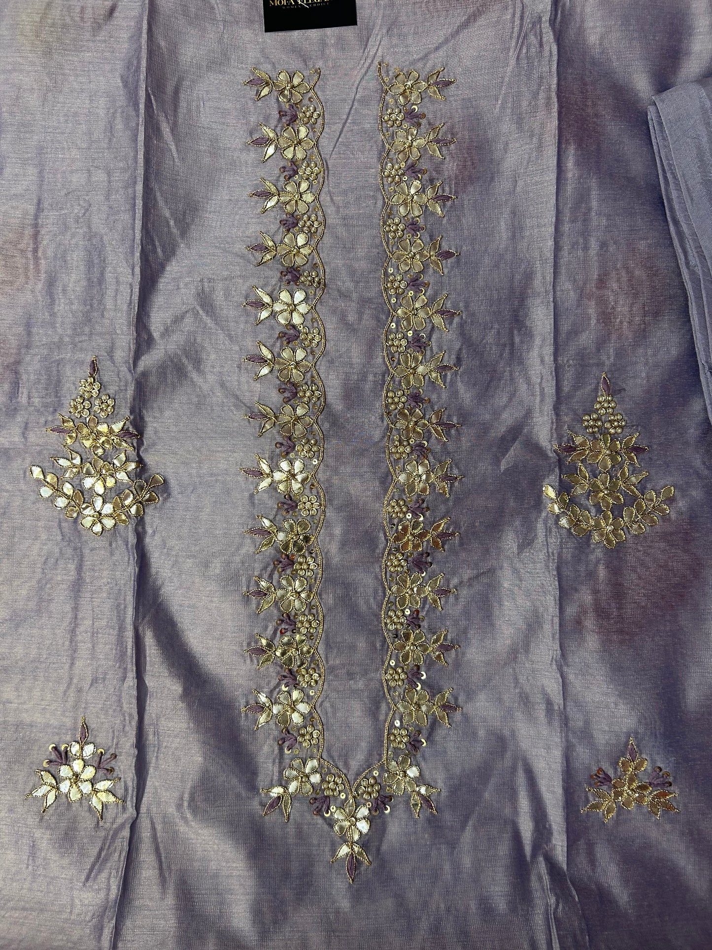 PURPLE CHANDERI SILK SUIT WITH FLOWER WORK