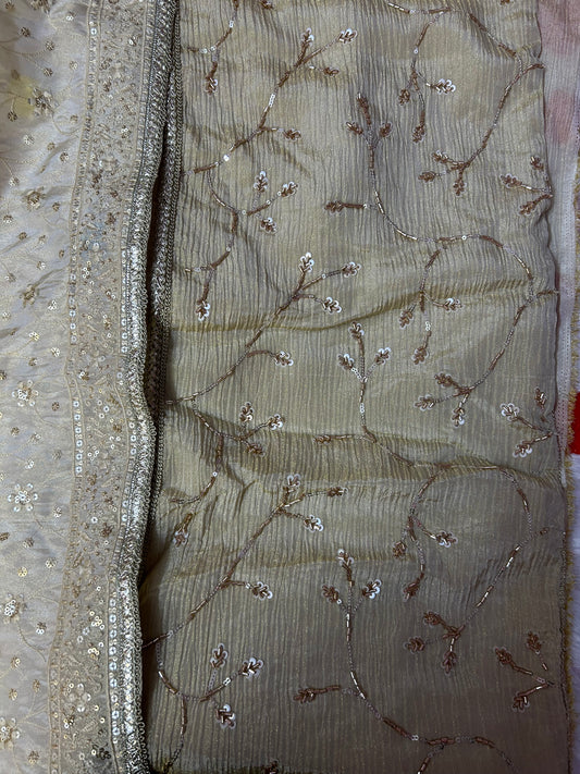 CREAM TISSUE SILK SUIT WITH CUTDANA WORK