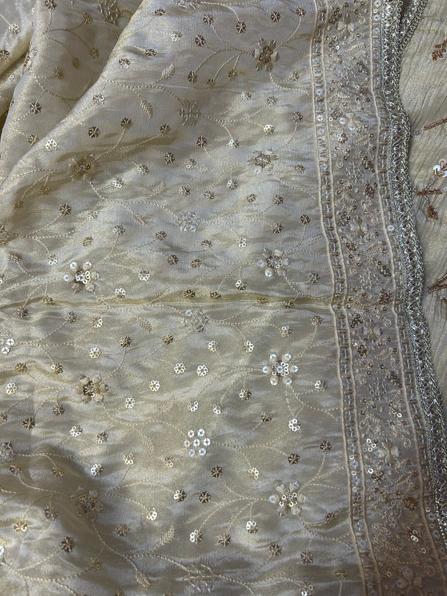 CREAM TISSUE SILK SUIT WITH CUTDANA WORK