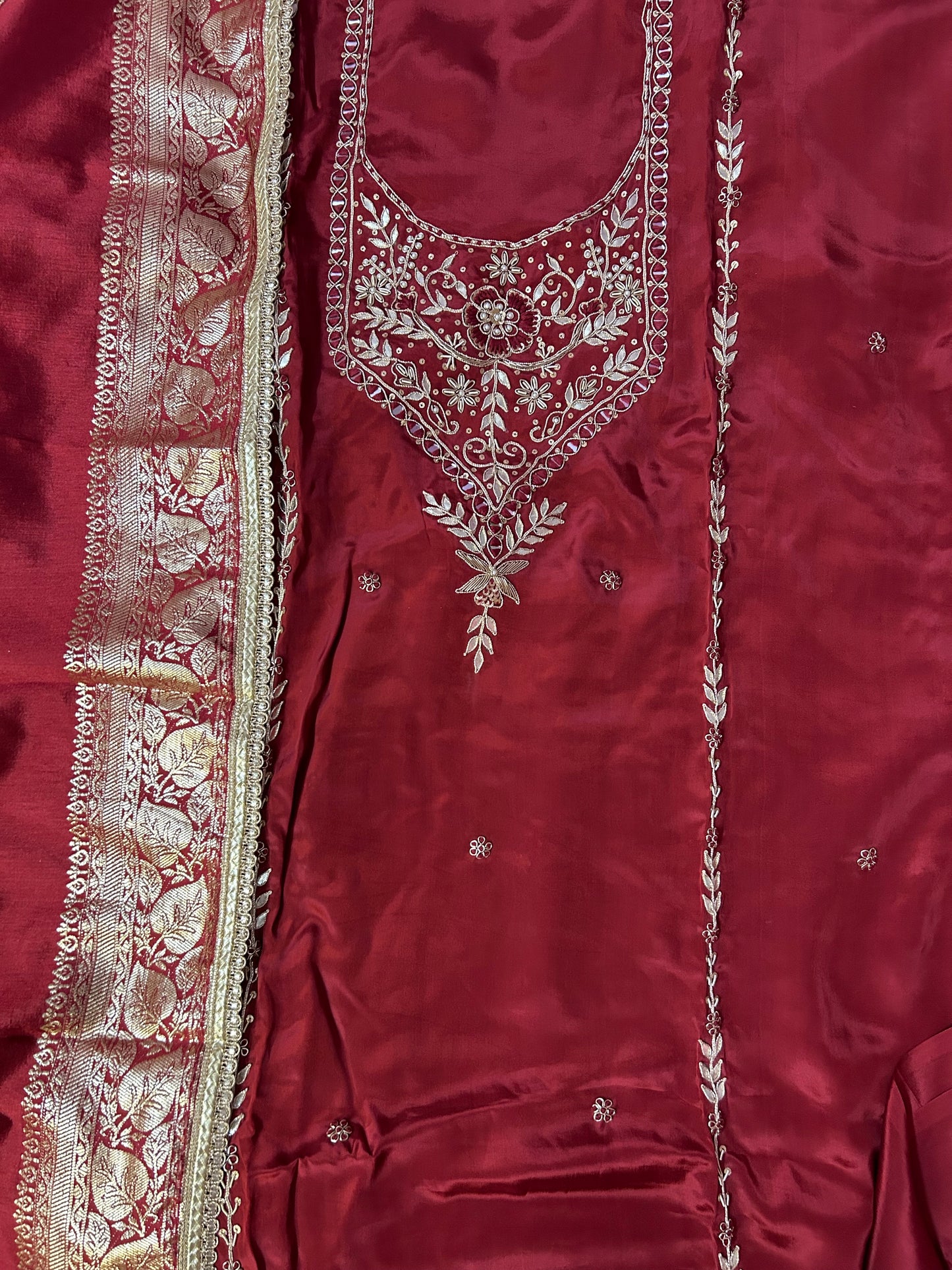 MAROON CHANDERI SILK SUIT WITH ZARDOZI WORK